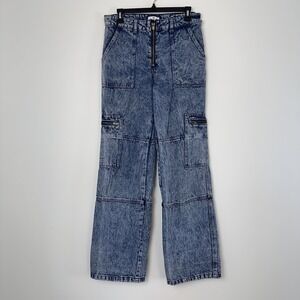 BP Jeans Womens 29 Blue Acid Wash Cargo‎ Wide Leg Baggy Zip Pocket Indie